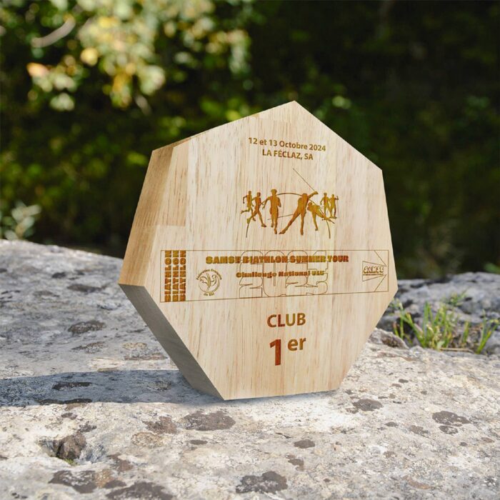 Trophée bois en forme de diamant pour vos courses, trails, club sportif, club d'entreprise